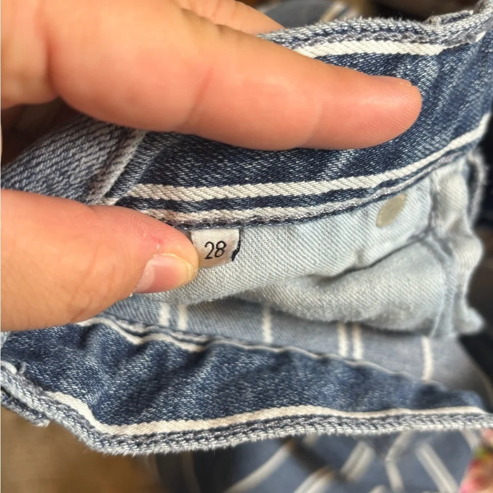 Boyish By Her The Mikey High Rise Wide Leg Frayed Distress Pin Striped Size 28 - Picture 5 of 7